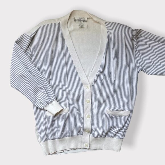 Petite Illustrations Sweaters - Vintage Blue & White Pinstripe Cardigan Sweater